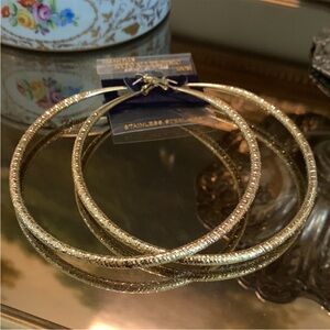 Gold Textured Hoop Earrings - Unbranded